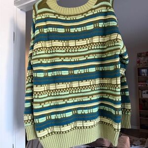 Striped Multi-Color Knit Sweater - Green & Teal